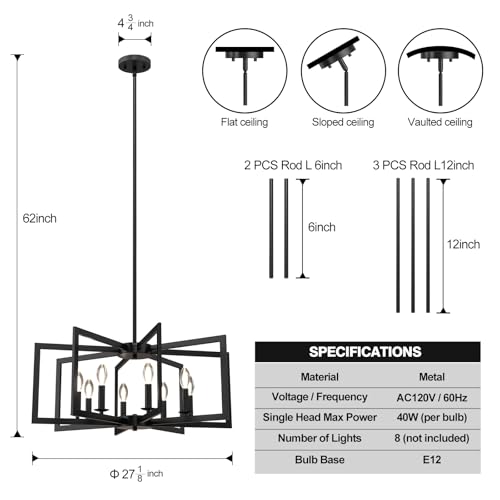 Modern Black Chandelier (8 Count)