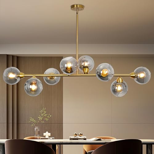 Linear Chandeliers for Dining Room 8 Lights Gold Sputnik Island Light