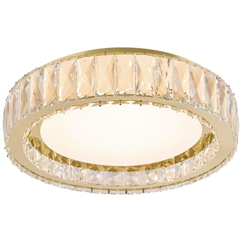 15 Inch Gold Modern Crystal Flush Mount Chandelier
