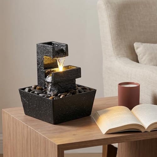 8 Inch Modern Black Tabletop Water Fountain with LED Light