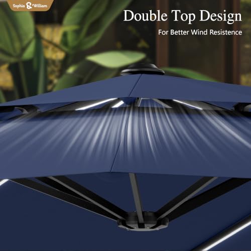 13ft 2 Tier Patio Umbrella with Solar Lights&Base