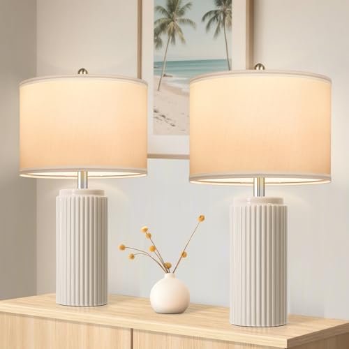 23.5’’ Beige Modern Ceramic Table Lamps Set of 2 for Living Room (2 Count)