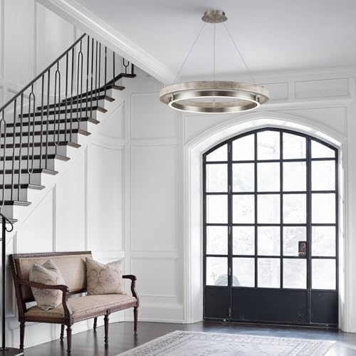LED 2 Ring Chandelier Dimmable Up Down Light Weathered Wood Brushed Nickel