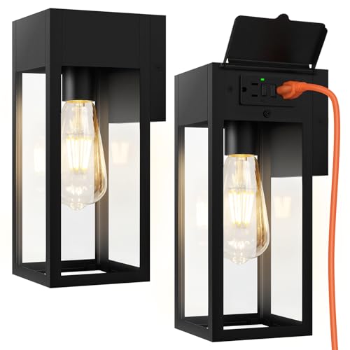 Porch Lights with GFCI Outlet (2 Count)