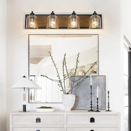 32" 4 Light Farmhouse Bathroom Vanity Light with Bubble Glass