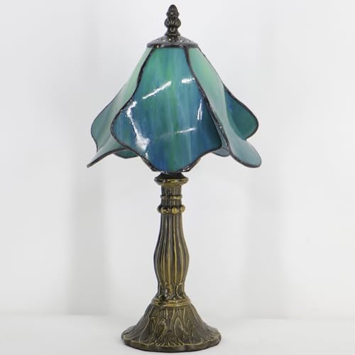 Small Tiffany Table Lamp Green Morning Glory Style W8H14.5 Inch