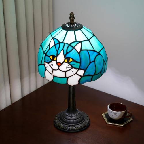 Tiffany Style Stained Glass Table Lamp Cat Small Table Lamp Bedroom Bedside Lamp Living Room Dining Room Office Decoration Desk Lamp Home Decoration Creative Gift