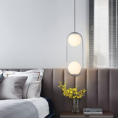 Chrome Pendant Lighting Fixture with Globe Glass Lampshade 2