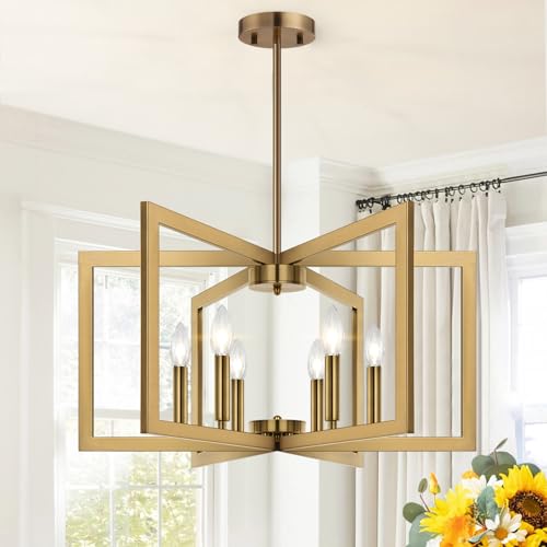 25" 61" Height Adjustable Modern Brass Chandelier for Dining Room