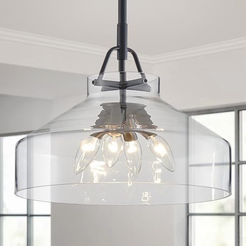 Chandelier Rustic Farmhouse Industrial Round Ceiling Pendant LED Light Fixture with Clear Glass Shades for Dining Room Kitchen Island Foyer Entryway