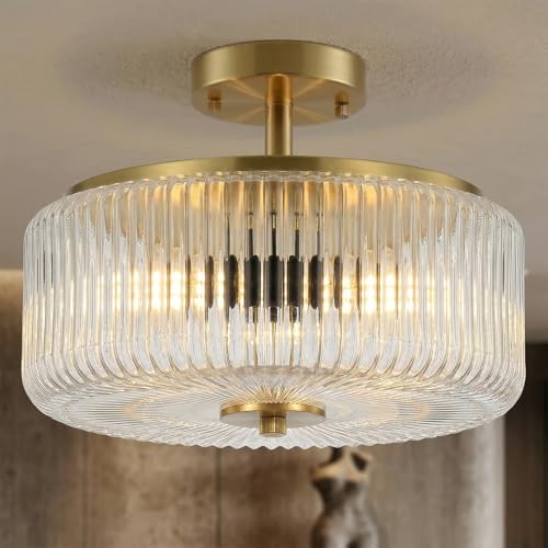 3 Light Gold Semi Flush Mount Ceiling Light