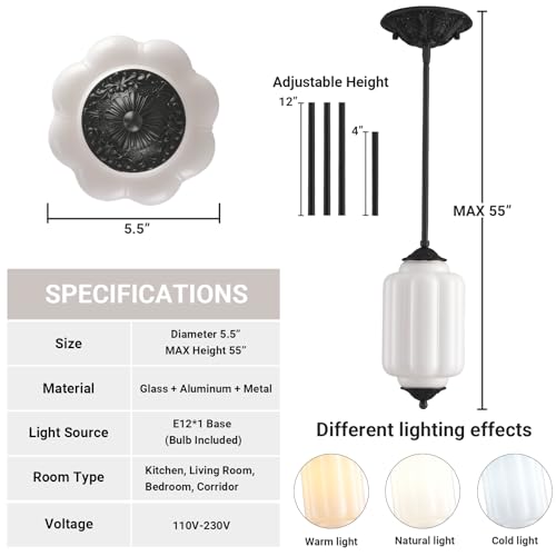 5.5 in Milk Glass Kitchen Pendant Light