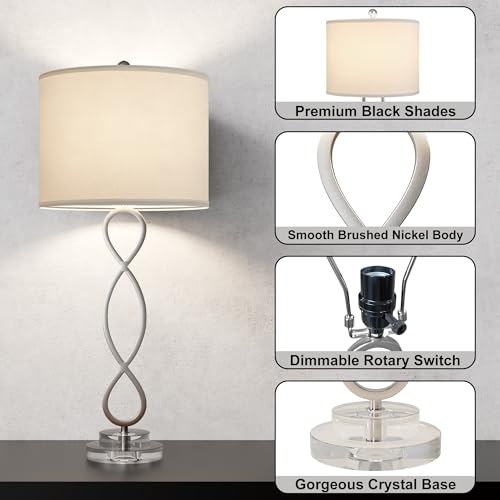 30" Brushed Nickel Buffet Table Lamps for Bedroom Set of 2