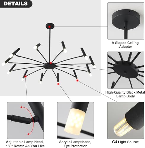 Mid Century Modern Sputnik Light Fixture Farmhouse Black Sputnik Chandelier Industrial Flush Mount Ceiling Light Vintage Schoolhouse Pendant Light