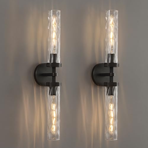 Bathroom Sconces 24in Black Sconces with Water Ripple Glass (2 Count)