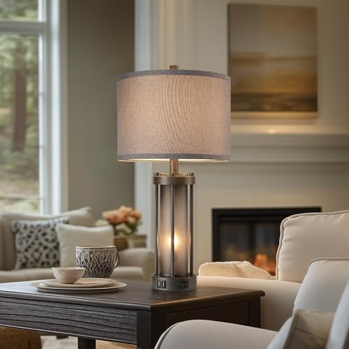 Set of 2 Rustic Table Lamps for Living Room with 2 USB Ports (2 Count)