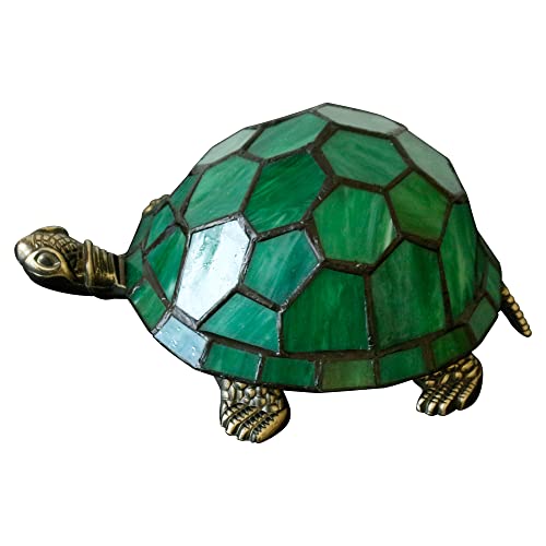 Tiffany Tortoise Lamp Small Stained Glass 8X5X4 Inch Green Turtle