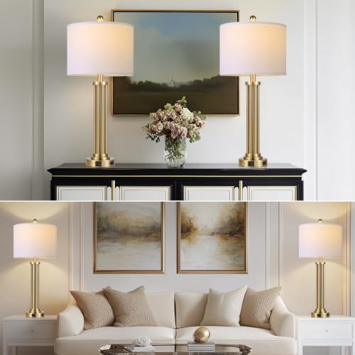 28" Tall Modern Table Lamps Set of 2 with USB C+A Ports and AC Outlet (2 Count)
