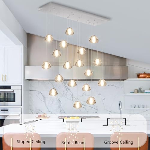 Rectangular Crystal Chandeliers for Living Room Dining Room Light LED Pendant Lights Fixtures Lighting Chandelier for Foyer Entrance Silver