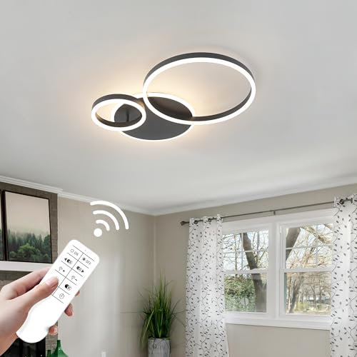 Modern Dimmable LED Flush Mount Ceiling Light Remote Control Acrylic Ring Chandelier