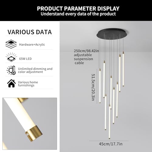 9 Light LED Foyer Chandelier for High Ceilings with Remote