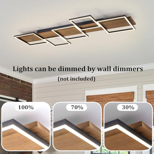 47.2" LED Modern Ceiling Lights Wooden Square Rectangular Lamp Fixture Wood