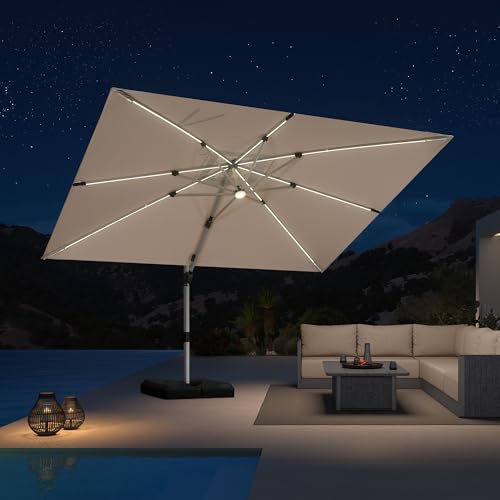 Cantilever Umbrella 9' X 12' Solar LED Light Patio Deck