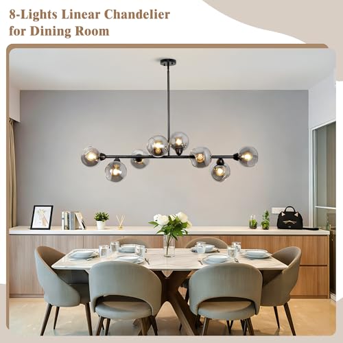 50'' Linear Chandeliers for Dining Room 8 Lights Globe Glass Chandelier