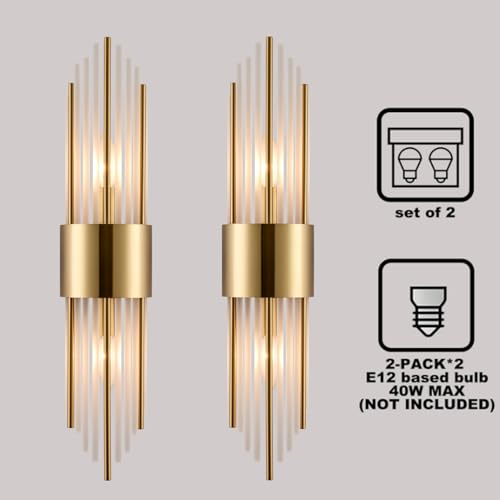 2 Light Modern Crystal Wall Sconces Titanium Gold Frosted Glass