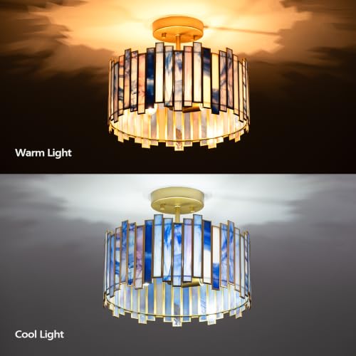 3 Light Tiffany Semi Flush Mount Ceiling Light