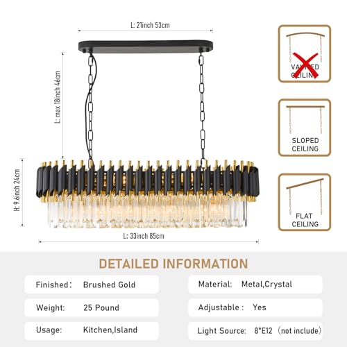 L33 Black and Gold Crystal Chandelier Large 8 Light 3