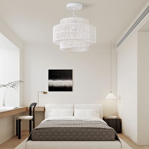 12.4" Large Boho Rattan Farmhouse Chandeliers for Dining Room