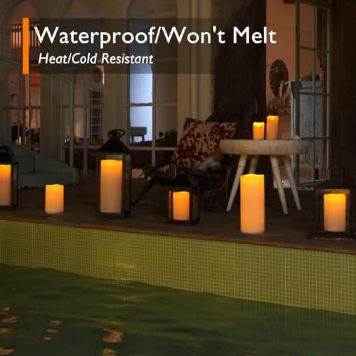 12" x 5" Large Waterproof Outdoor Flameless Candles with Remote Control and Timer (4 Count)