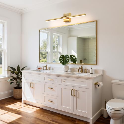 Gold Modern Bathroom Vanity Light 32 Inch 24W Dimmable 5CCT LED Bathroom Lighting Fixtures Over Mirror Brushed Gold Bar Vanity Lights for Bathroom Mirror Cabinets Bedroom