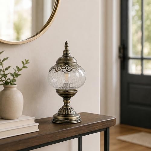 Turkish Moroccan Table Lamp Lantern with Handmade Mosaic Glass Lampshade Tiffany Style Bohemian Stained Glass Decorative Desk Lamps Bedside Night Lights for Bedroom
