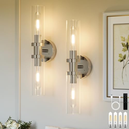 Nickel Wireless Battery Operated Wall Sconce with Remote Control (2 Count)