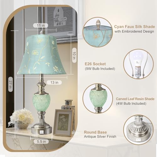 Bedside Table Lamp Set of 2 with Nightlight and USB A+C Ports (2 Count)