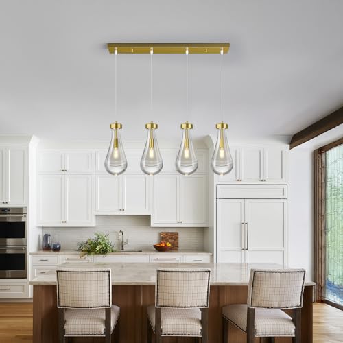 Raindrop Pendant Lights Kitchen Island Teardrop Gold Hanging Light Fixtures Clear Solid Glass Pendant Light Modern Chandeliers for Dining Room Porch Corridor Living Room