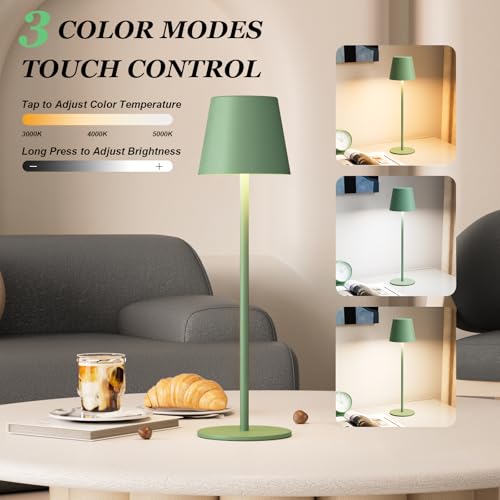 Cordless Table Lamp Rechargeable Green (2 Count)