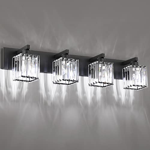 Black Light Fixtures Bathroom Vanity Light Crystal Modern Vanity Light for Bathroom 4 Light