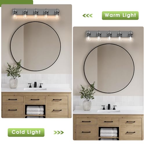 Modern 5 Light Black Bathroom Vanity Light with Clear Glass Shade (5 Count)