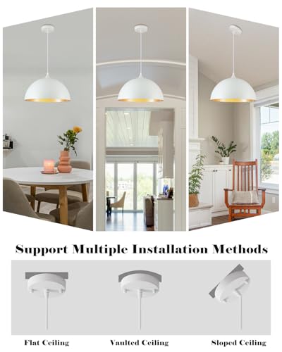 White and Gold Dome Pendant Light (2 Count)