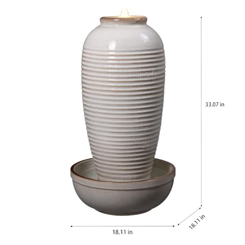 Ivory Ceramic Ribbed Vase Fountain