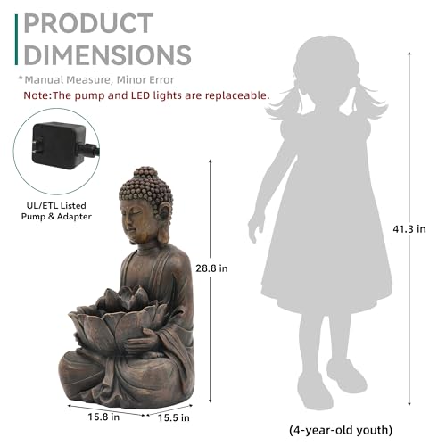 29" Zen Meditating Buddha Statue Outdoor Fountain with LED Lights