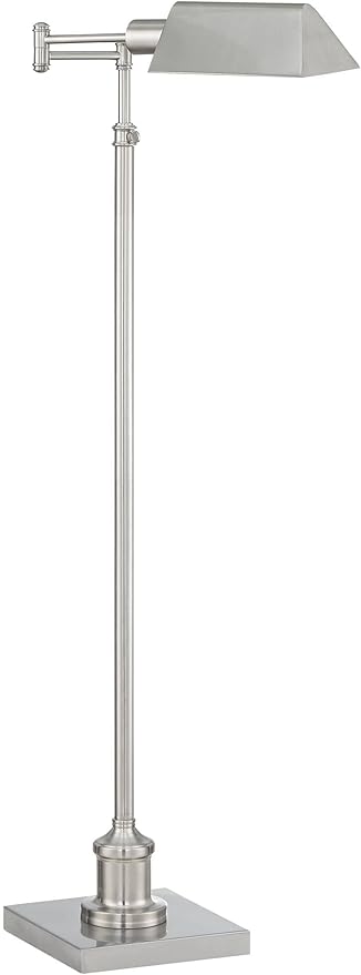 Regency Hill Jenson Industrial Farmhouse Adjustable Swing Arm Pharmacy Lamps Floor Standing with USB Charging Port 54" Tall Brushed Nickel Decor for Living Room Reading House Bedroom Home Office