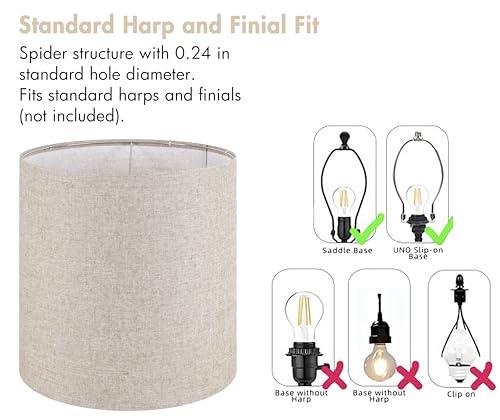 Large Tall Drum Lamp Shade Set of 2 Oatmeal Linen Lampshades for Floor Lamps and Table Lamps 14 x 14 x 15 Inch (2 Count)