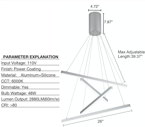 Modern 4 Light Dimmable LED Linear Chandelier Pendant Light