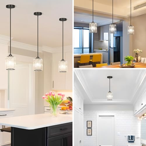 Black Kitchen Pendant Lights Over Island with Adjustable Rods (3 Count)