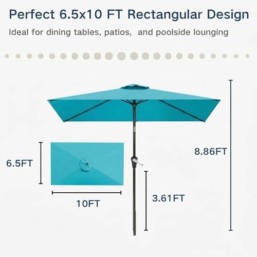 6.5' x 10' Rectangular Patio Umbrella Large Outdoor Market Umbrella w