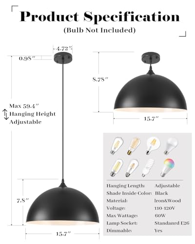 Large Pendant Lights Kitchen Island (2 Count)